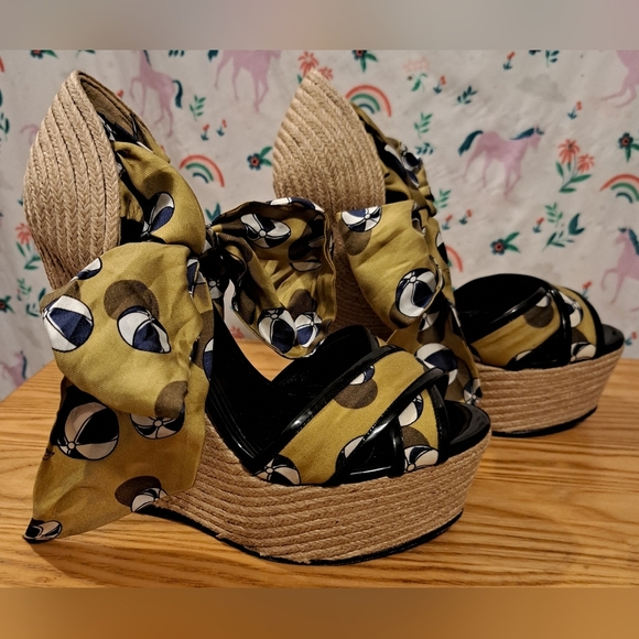 Vintage Y2K Gucci Platform Boho Jute & Silk Wedge Espadrille Shoe SZ 36.5 US 6 - Picture 2 of 10